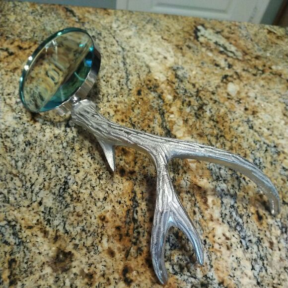 Textured Pewter Deer Antlers Magnifying Glass Decorative Desk Top - Picture 2 of 8